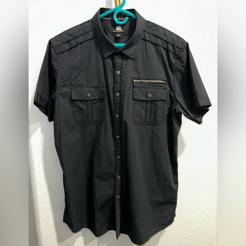 Rock & Republic Black Short Sleeve button up Men's Shirt size XL